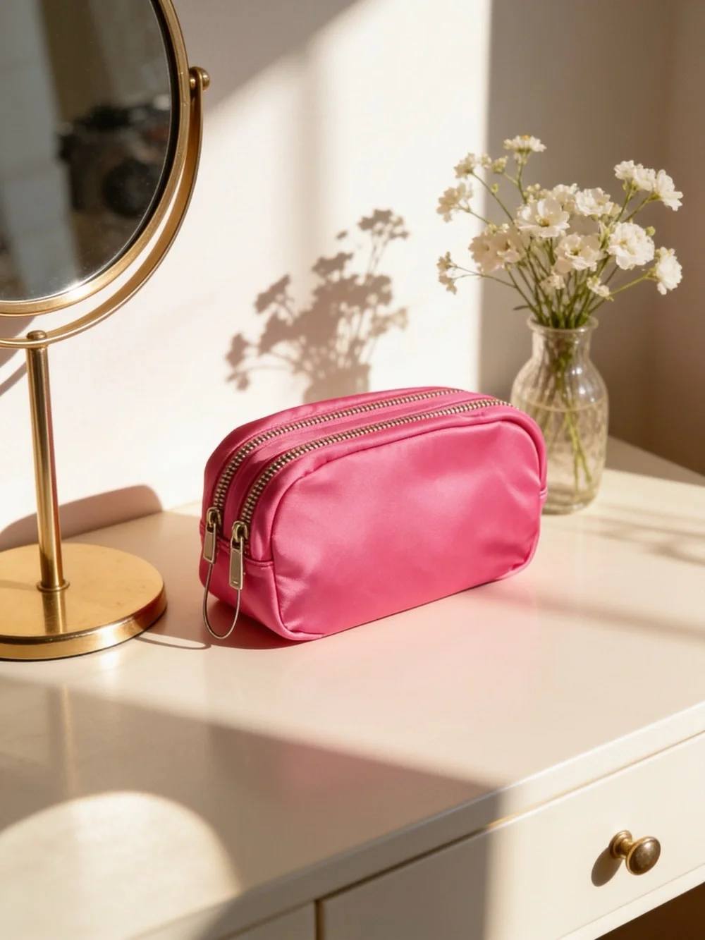 Victoria's Secret Hot Pink Double-Zip Cosmetic Case